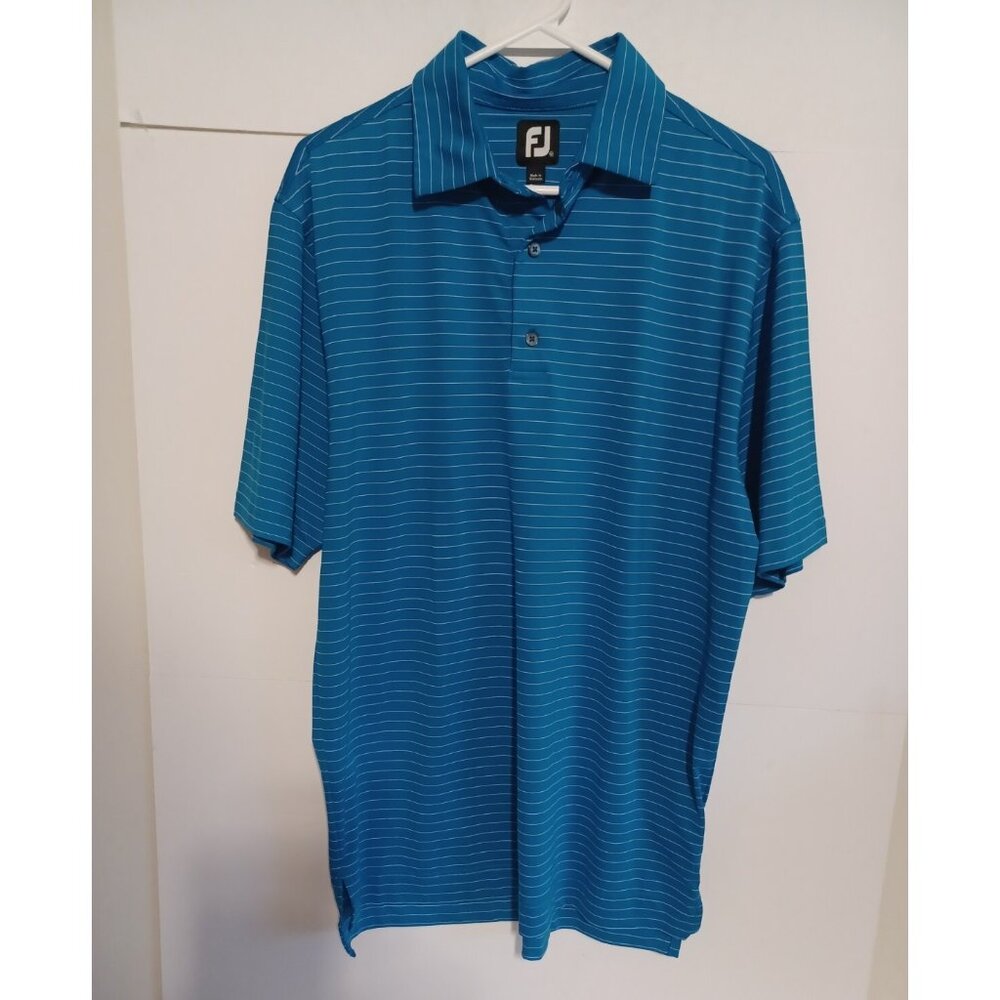 FootJoy Shirt Mens Medium Blue Striped Polo Short Sleeve Stretch FJ Golf